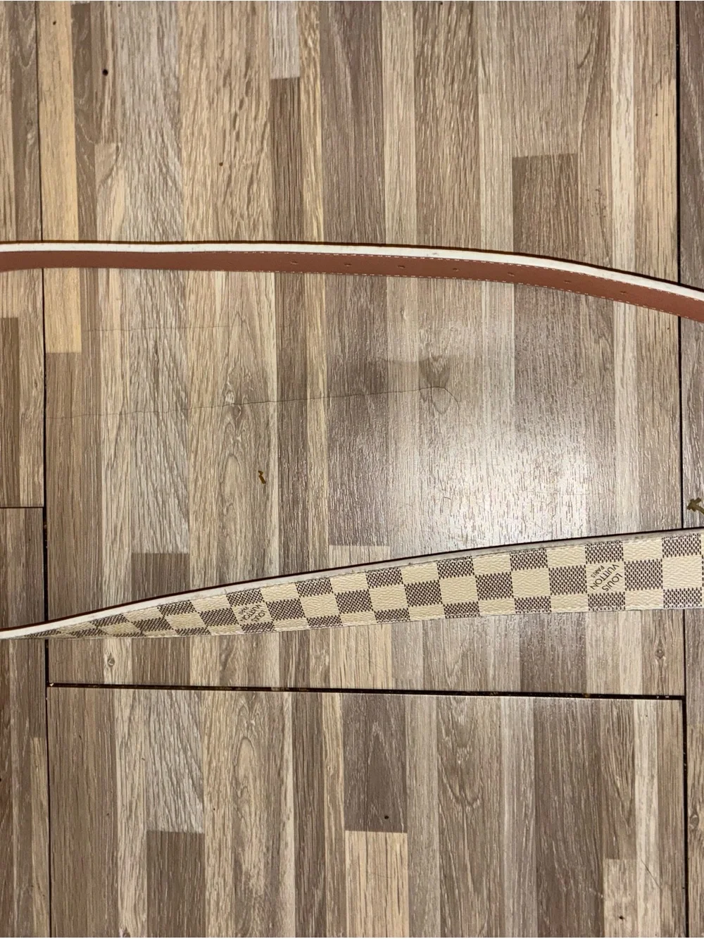 Louis Vuitton Checkered Canvas Belt in Cream and Brown with LV Buckle
